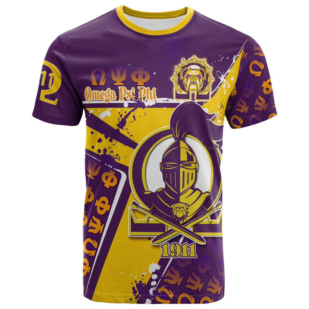 Omega Psi Phi T-Shirt – Custom Omega Psi Phi Fraternity Knight With Bulldog 1911 Splash Style