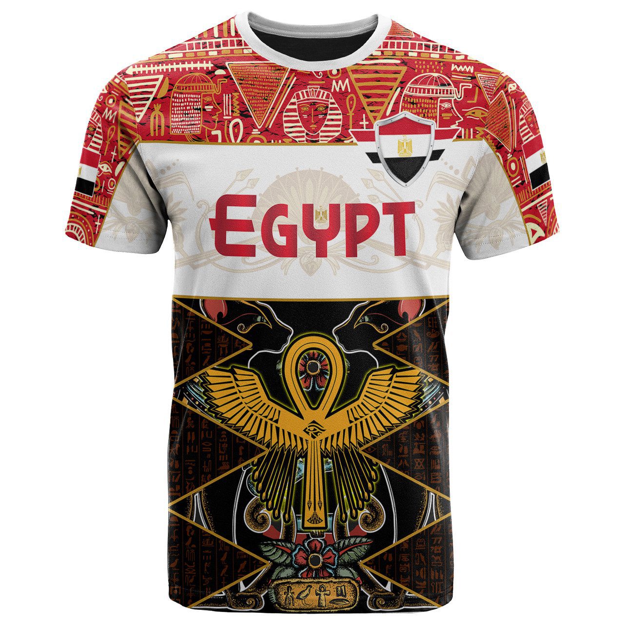 Egypt T-shirt – Egypt Revolution Day With Egyptian Ankh, Sacred Black Cat And Ancient Hieroglyphs T-shirt