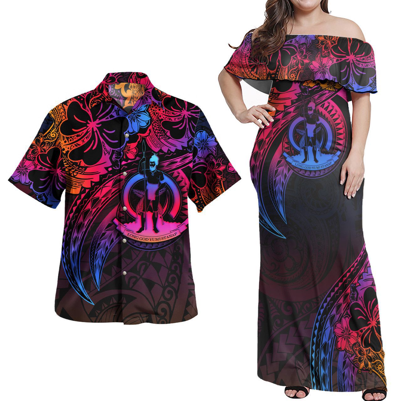 Vanuatu Combo Off Shoulder Long Dress And Shirt Rainbow Style