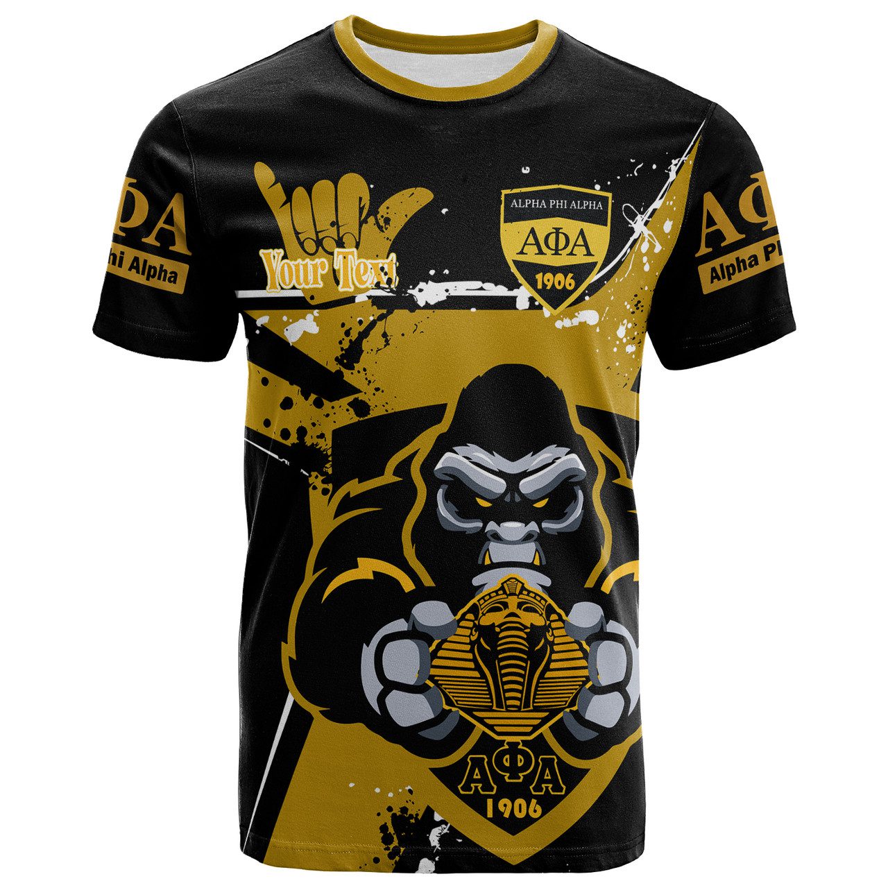 Alpha Phi Alpha T-Shirt – Custom Gorilla Fraternity With Hand Sign And Sphinx Splash Style
