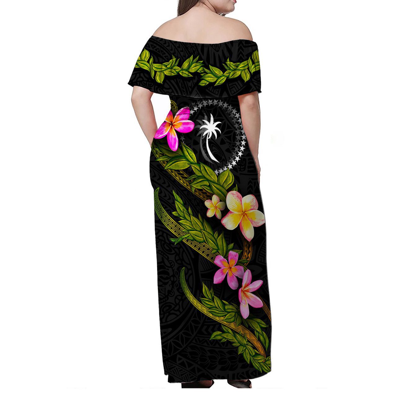 Chuuk State Women Off Shoulder Long Dress – Plumeria Tribal