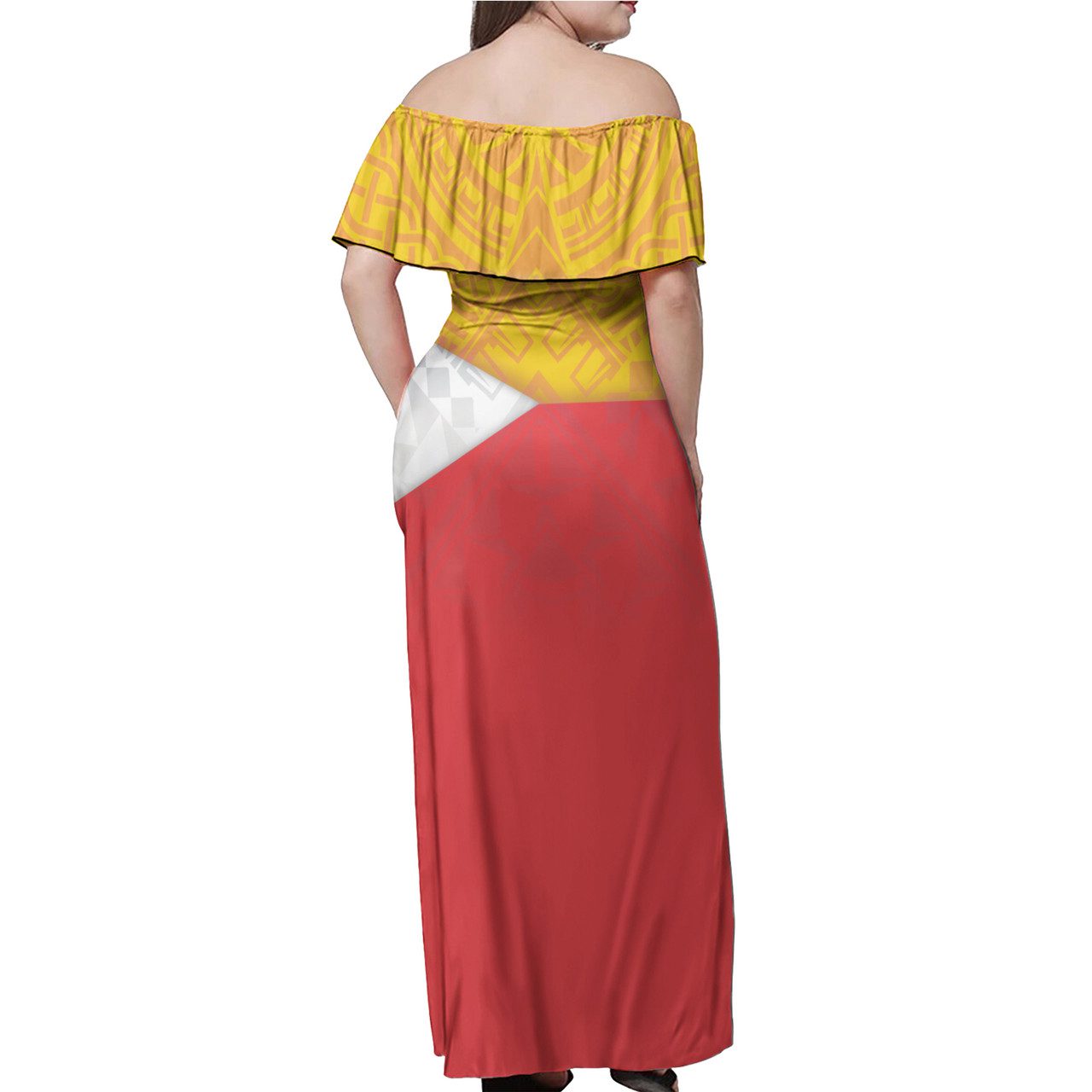 Marquesas Islands Flag Color With Traditional Patterns Women Off Shoulder Long Dress
