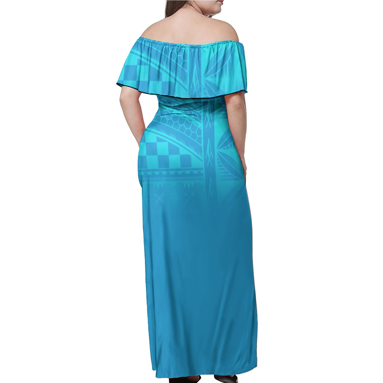 Tuvalu Flag Color With Traditional Patterns Women Off Shoulder Long Dress