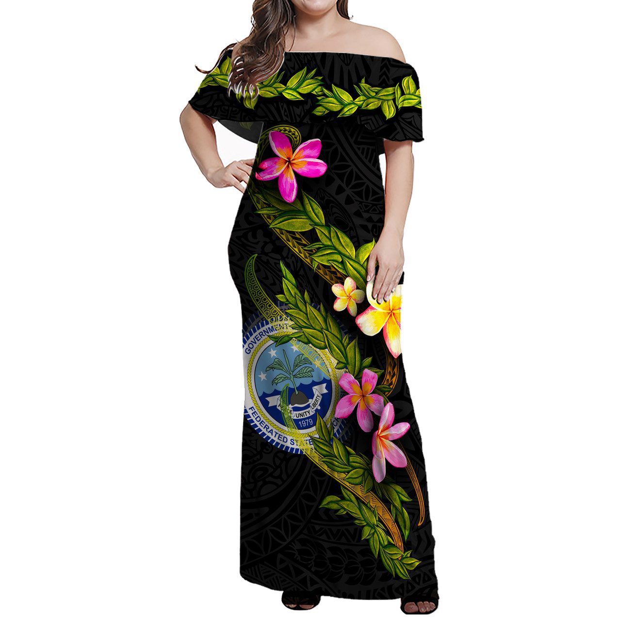 Federated States of Micronesia Women Off Shoulder Long Dress – Plumeria Tribal