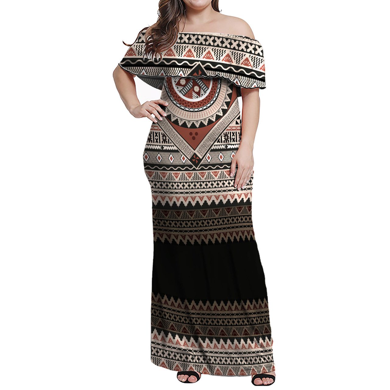 Fiji Off Shoulder Long Dresses Fiji Traditional Culture – Tapa Cloth