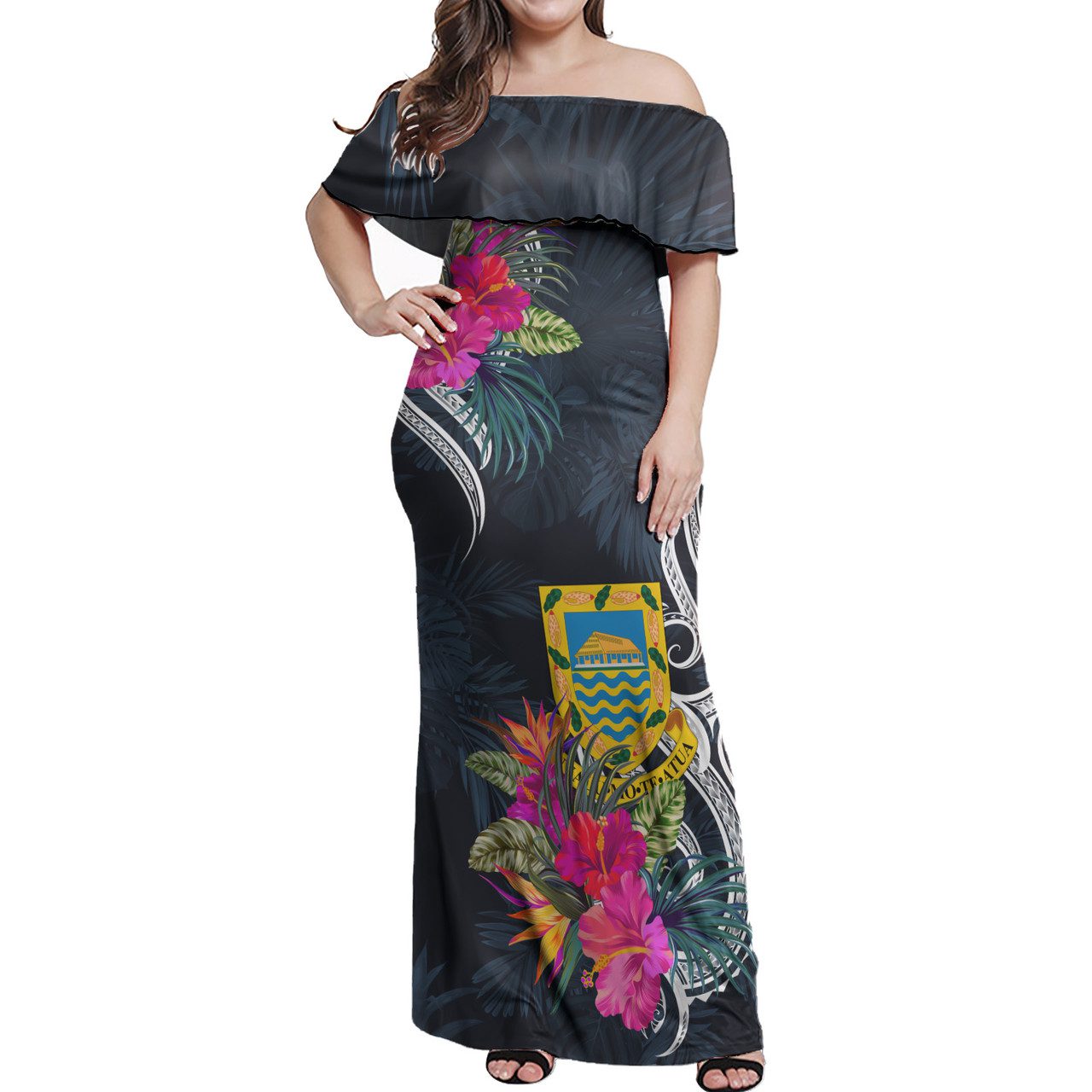 Tuvalu Combo Off Shoulder Long Dress And Shirt Tropical Flower