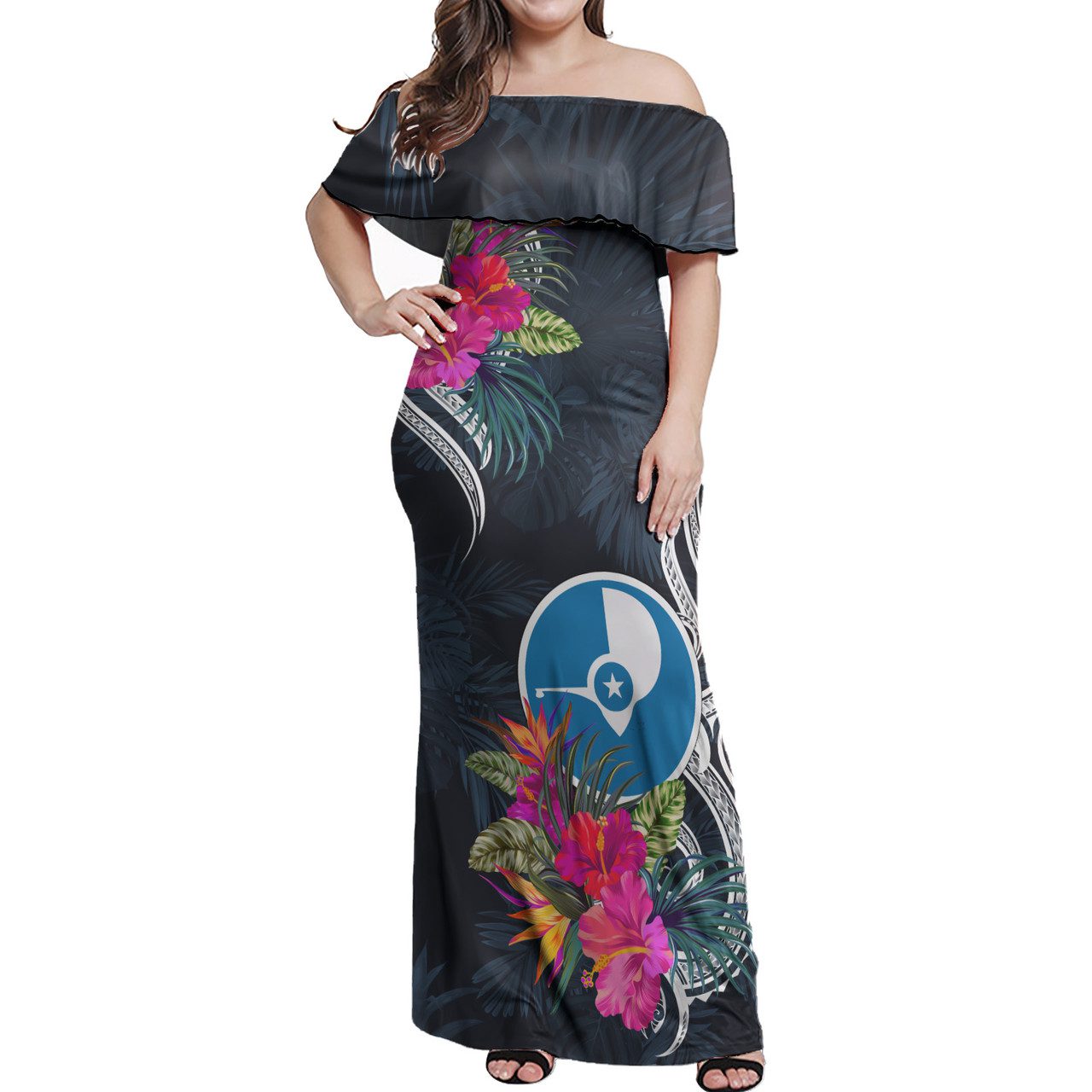 Yap State Combo Off Shoulder Long Dress And Shirt Tropical Flower