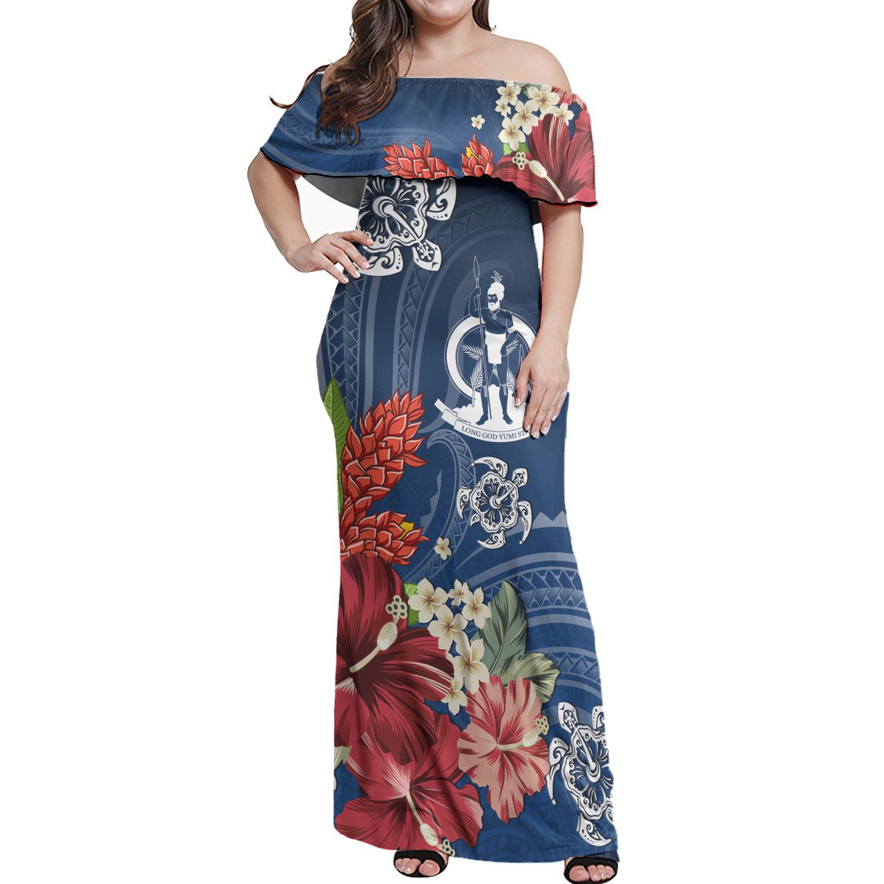 Vanuatu Combo Off Shoulder Long Dress And Shirt Flower And Turtle