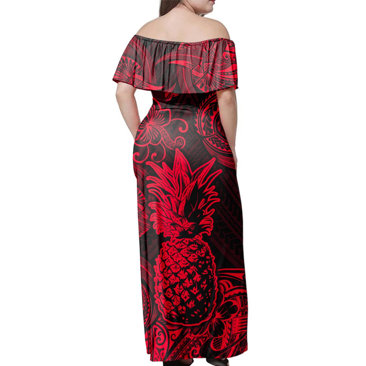 Hawaii Woman Off Shoulder Long Dress Pineapple Polynesian Unique Style