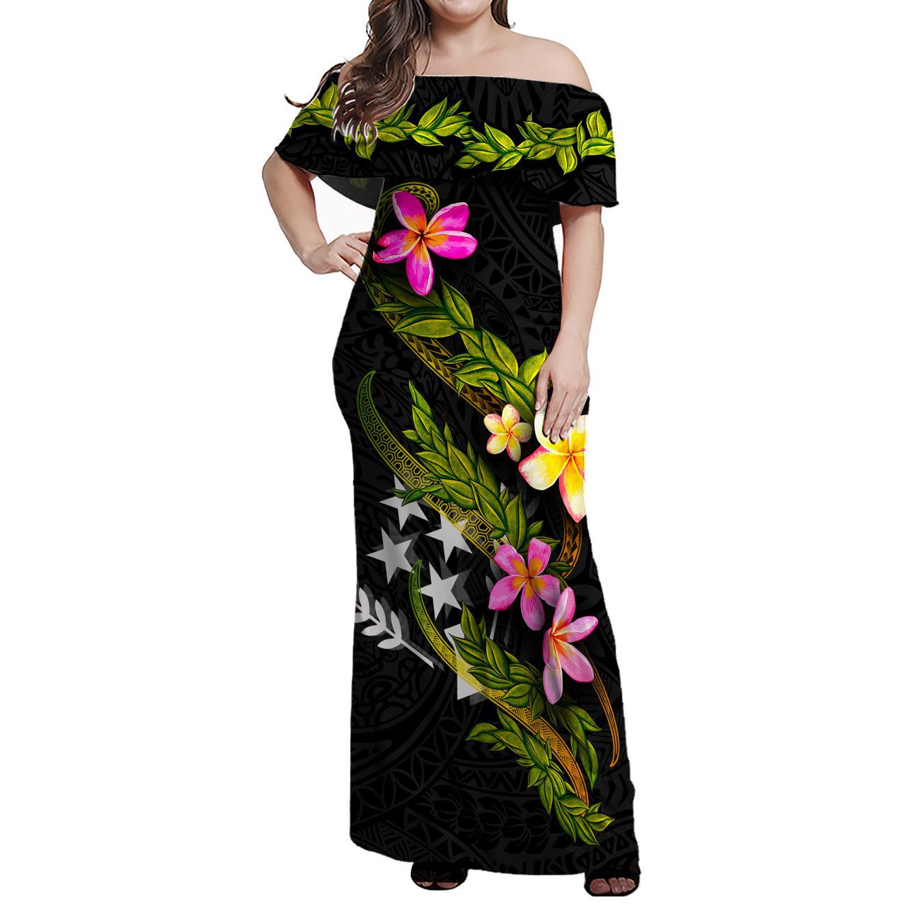 Kosrae Women Off Shoulder Long Dress – Plumeria Tribal