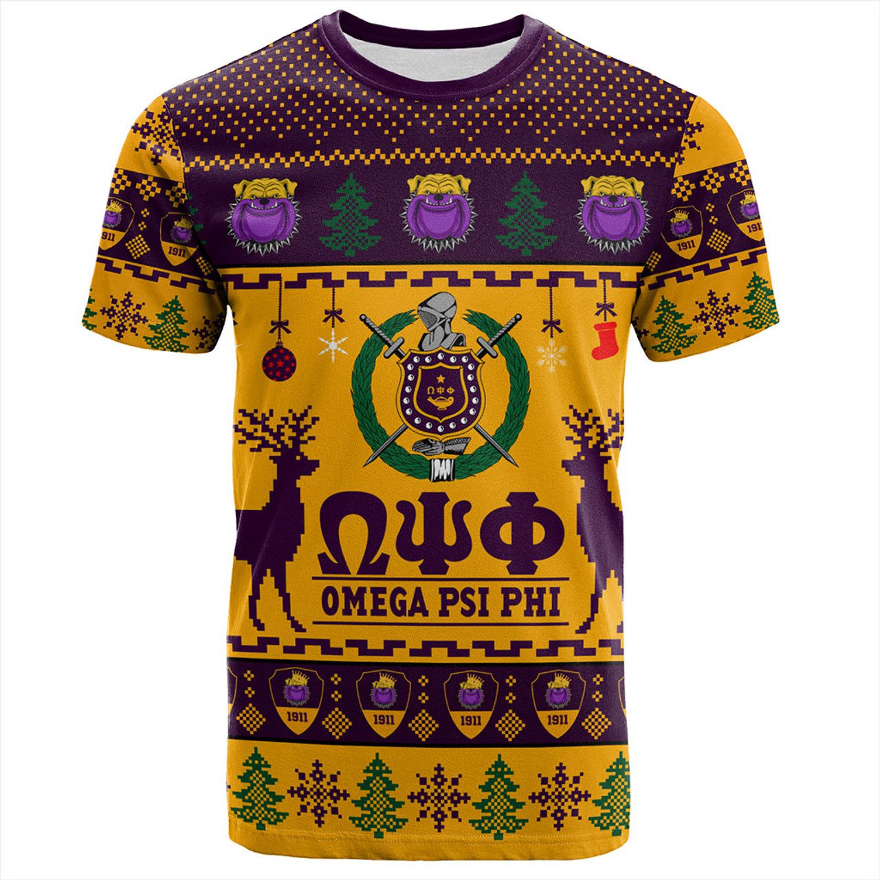 Omega Psi Phi T-Shirt Lux Christmas Bulldog Greek Letter