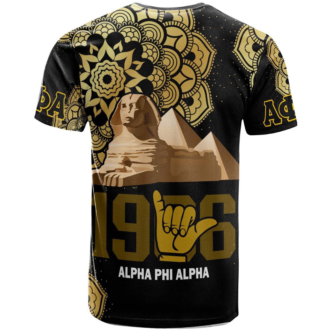 Alpha Phi Alpha T-shirt – Fraternity Hand Sign with Kong 1906 and Mandala Pattern T-shirt