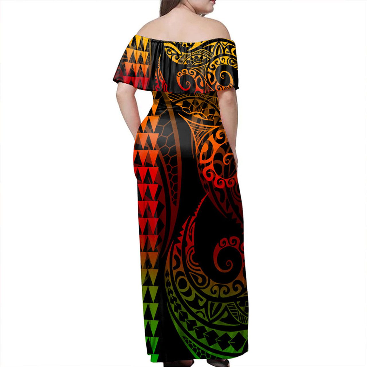 New Caledonia Off Shoulder Long Dress Kakau Style Reggae