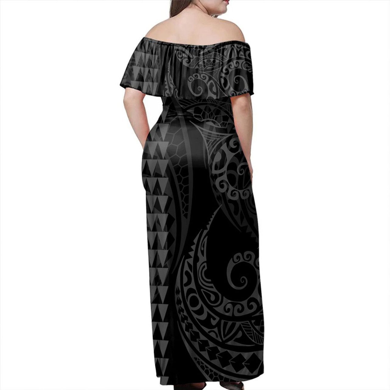 New Zealand Off Shoulder Long Dress Kakau Style Grey