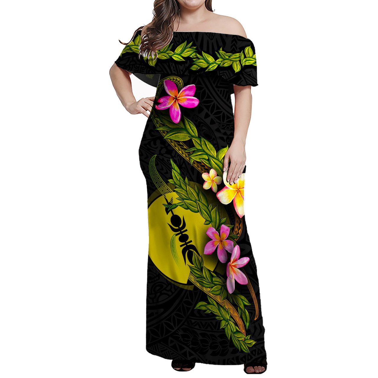 New Caledonia Women Off Shoulder Long Dress – Plumeria Tribal