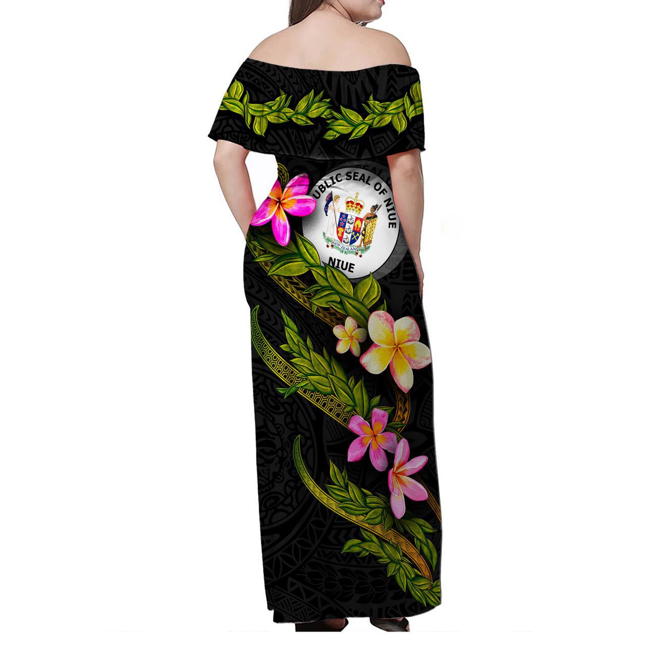 Niue Women Off Shoulder Long Dress – Plumeria Tribal