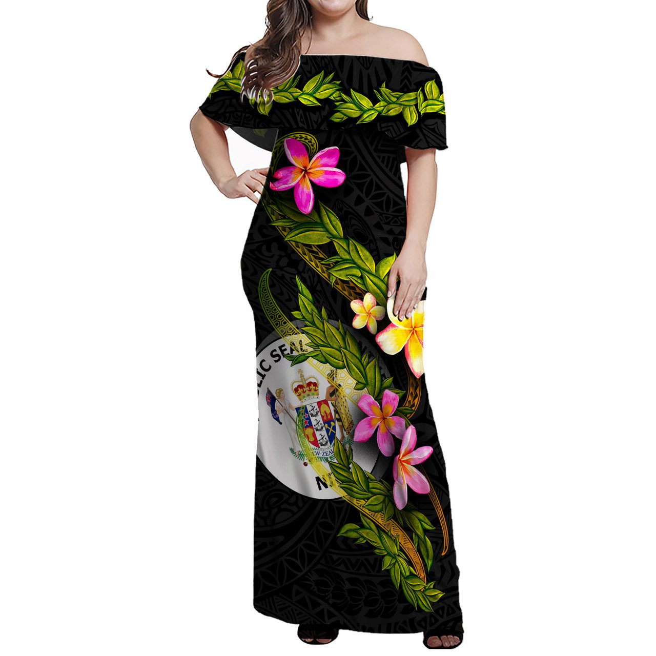 Niue Women Off Shoulder Long Dress – Plumeria Tribal