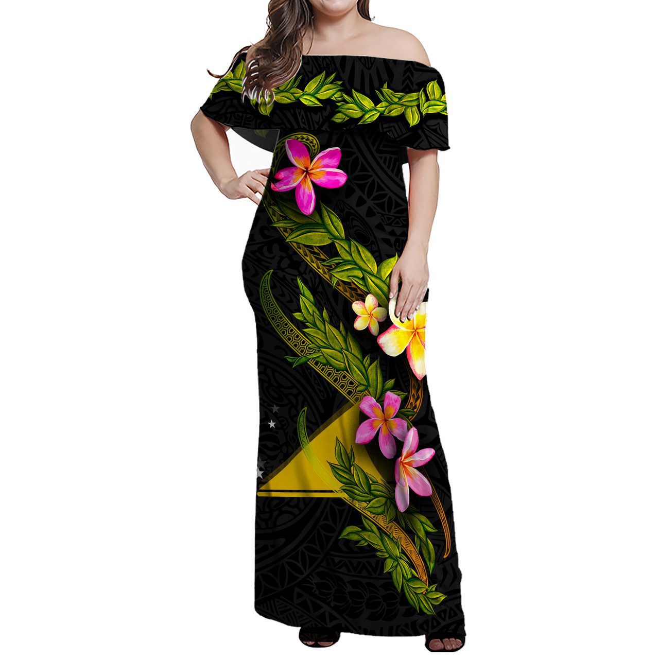 Tokelau Women Off Shoulder Long Dress – Plumeria Tribal