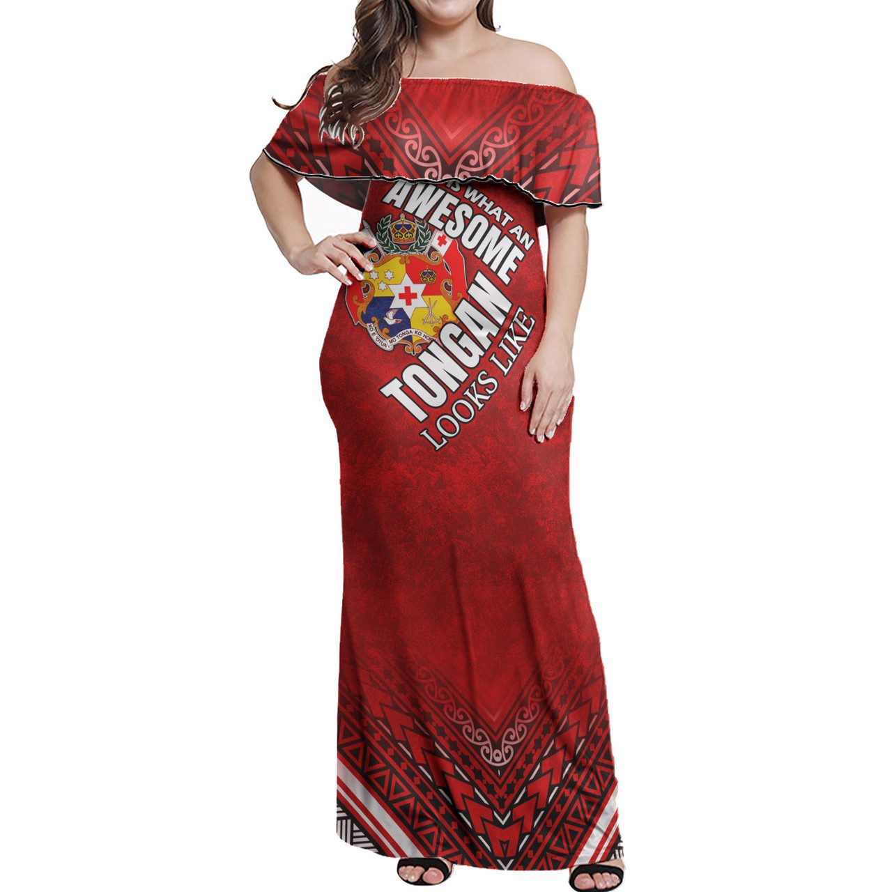 Tonga Women Off Shoulder Long Dress – Awesome Tongan Patterns