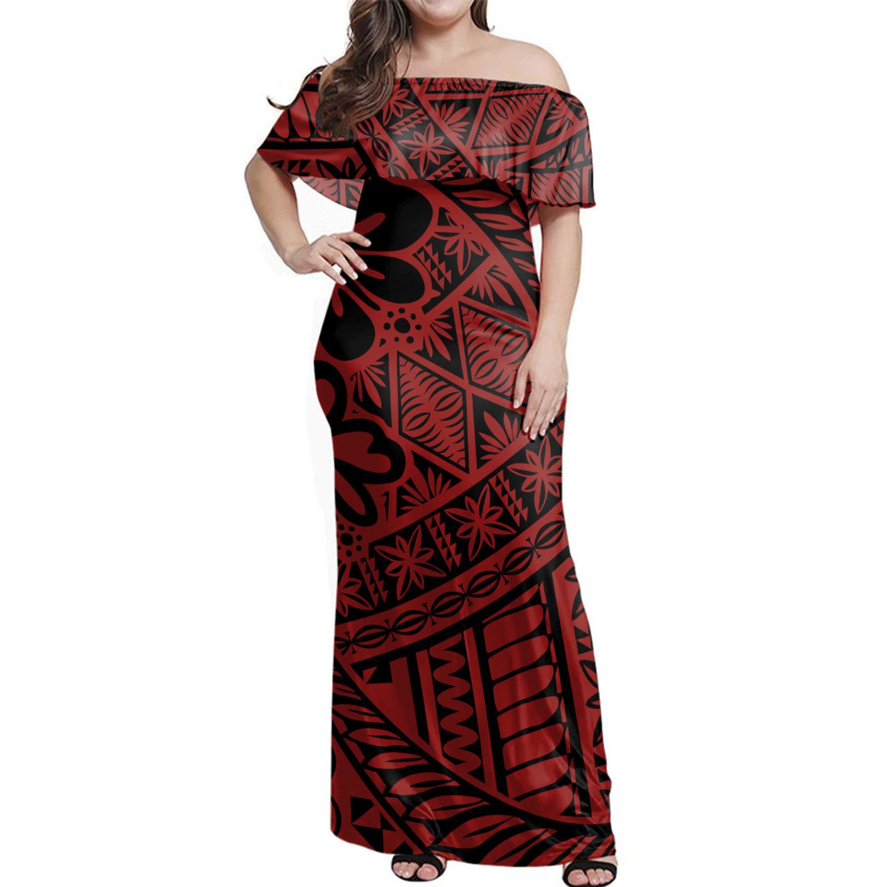 Tonga Kupesi Ngatu Woman Off Shoulder Long Dress