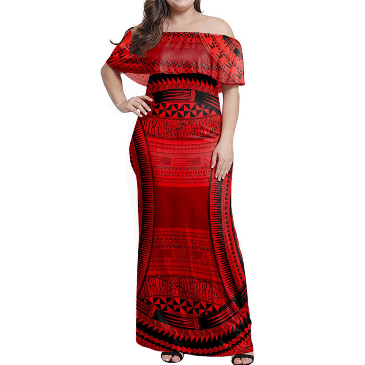 Tonga Woman Off Shoulder Long Dress Tonga Mix Polynesian