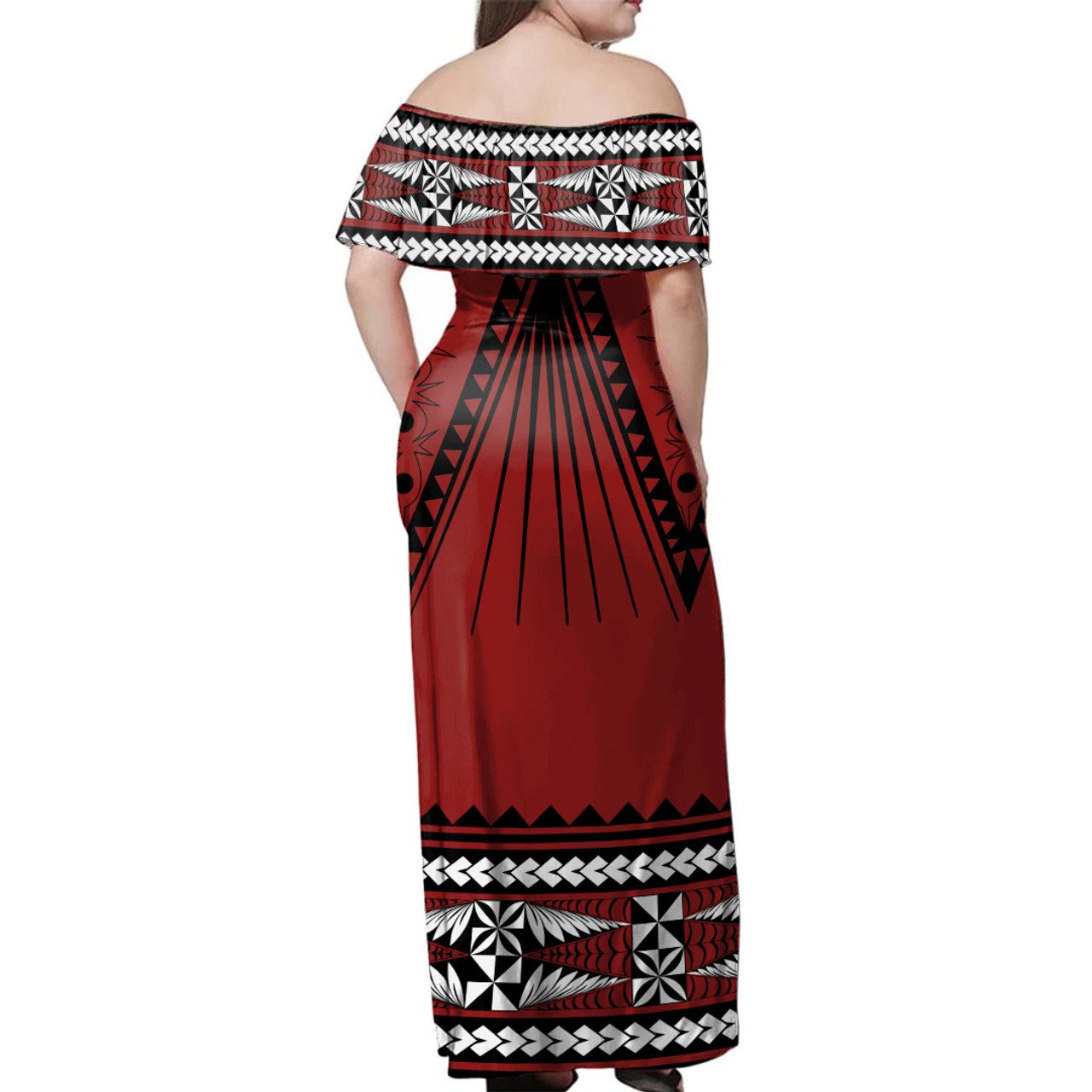 Tonga Ngatu Pattern Style Woman Off Shoulder Long Dress