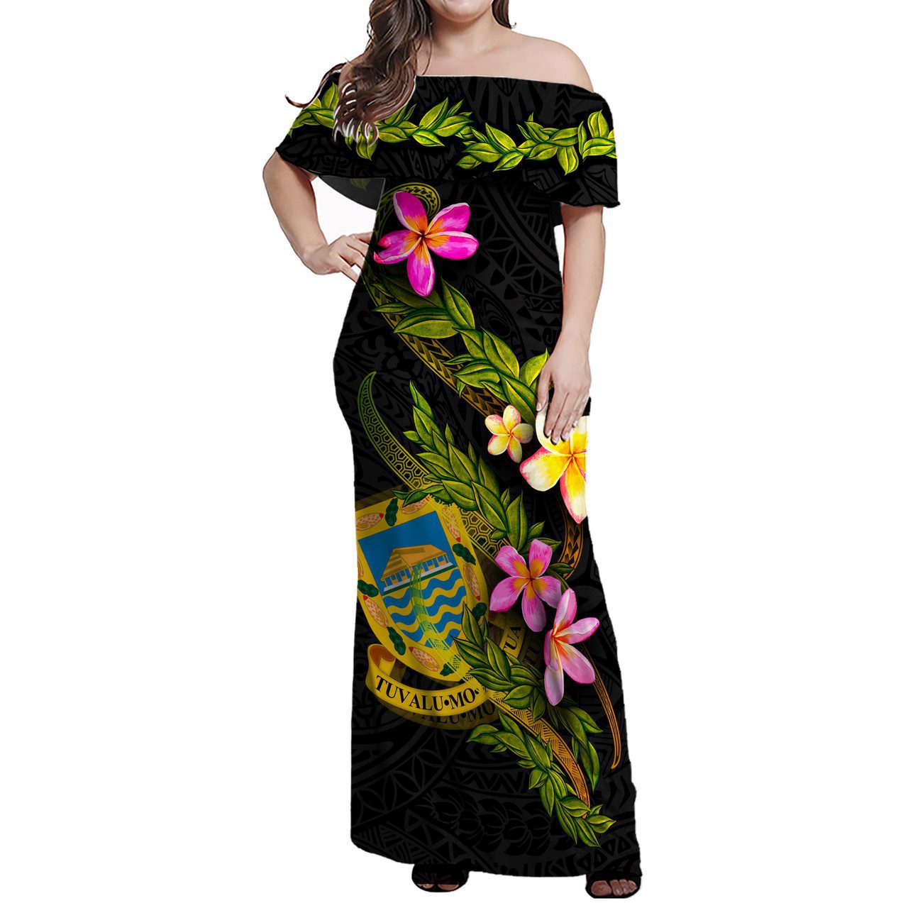 Tuvalu Women Off Shoulder Long Dress – Plumeria Tribal