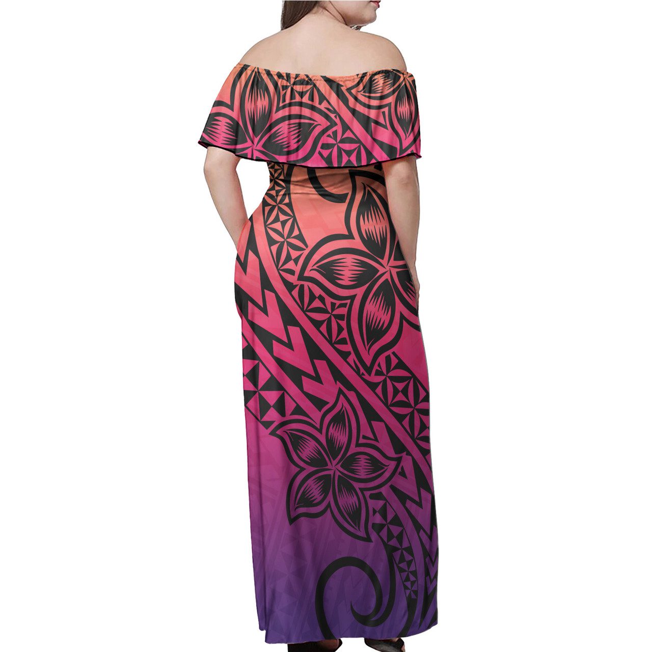 Hawaii Polynesian Woman Off Shoulder Long Dress – Polynesian Flower Purple