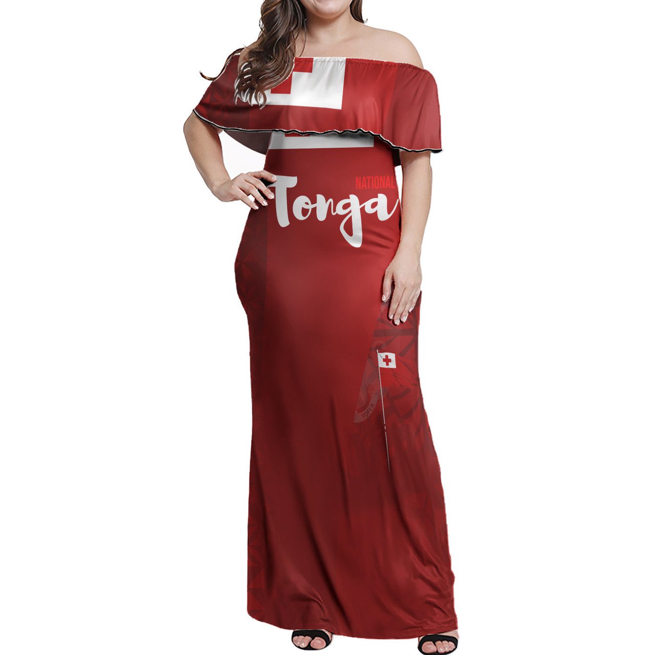 Tonga Women Off Shoulder Long Dress – National Day Tonga Coat Of Arms Polynesian