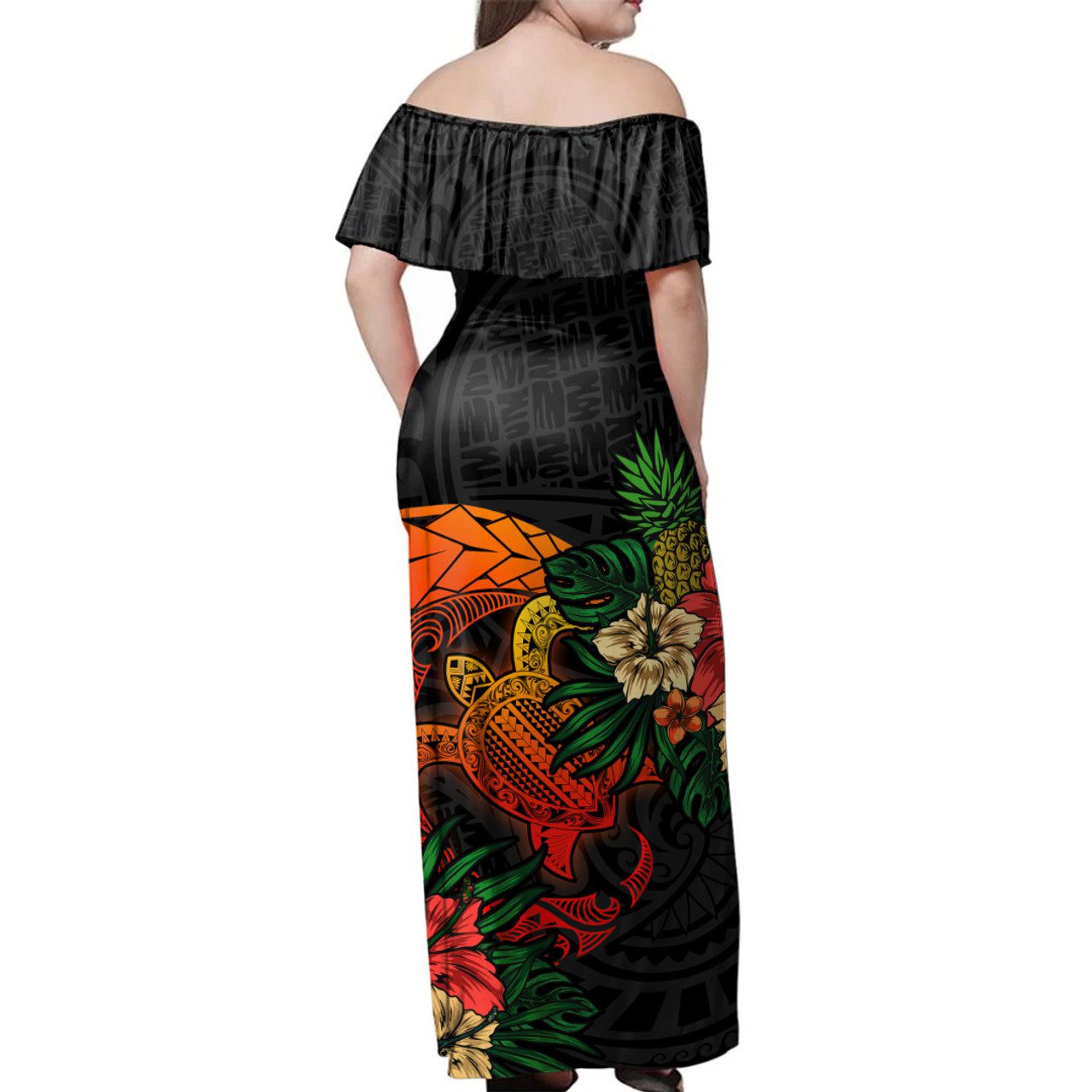 Tonga Coat Of Arms Polynesian Hibiscus Tropical Woman Off Shoulder Long Dress