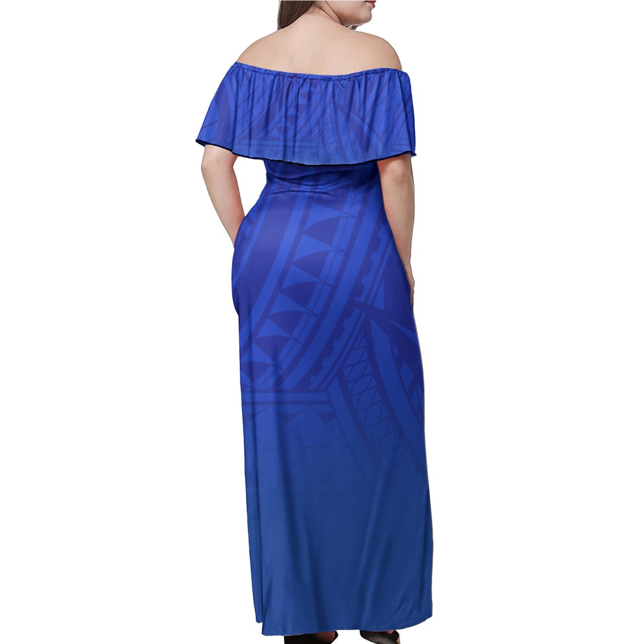 Northern Mariana Islands Flag Color With Traditional Patterns Women Off Shoulder Long Dress
