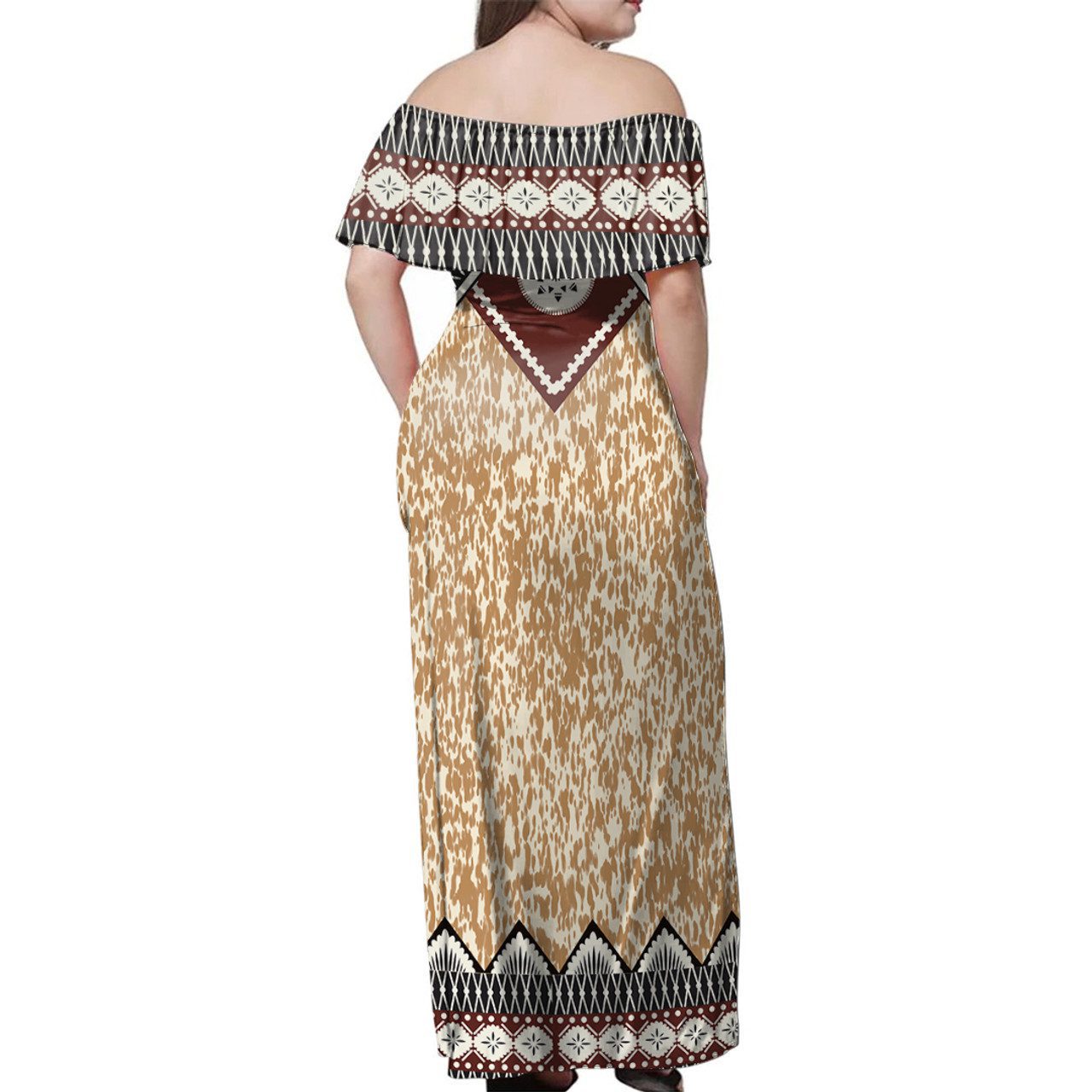 Fiji Woman Off Shoulder Long Dress Pattern Tapa Clothes