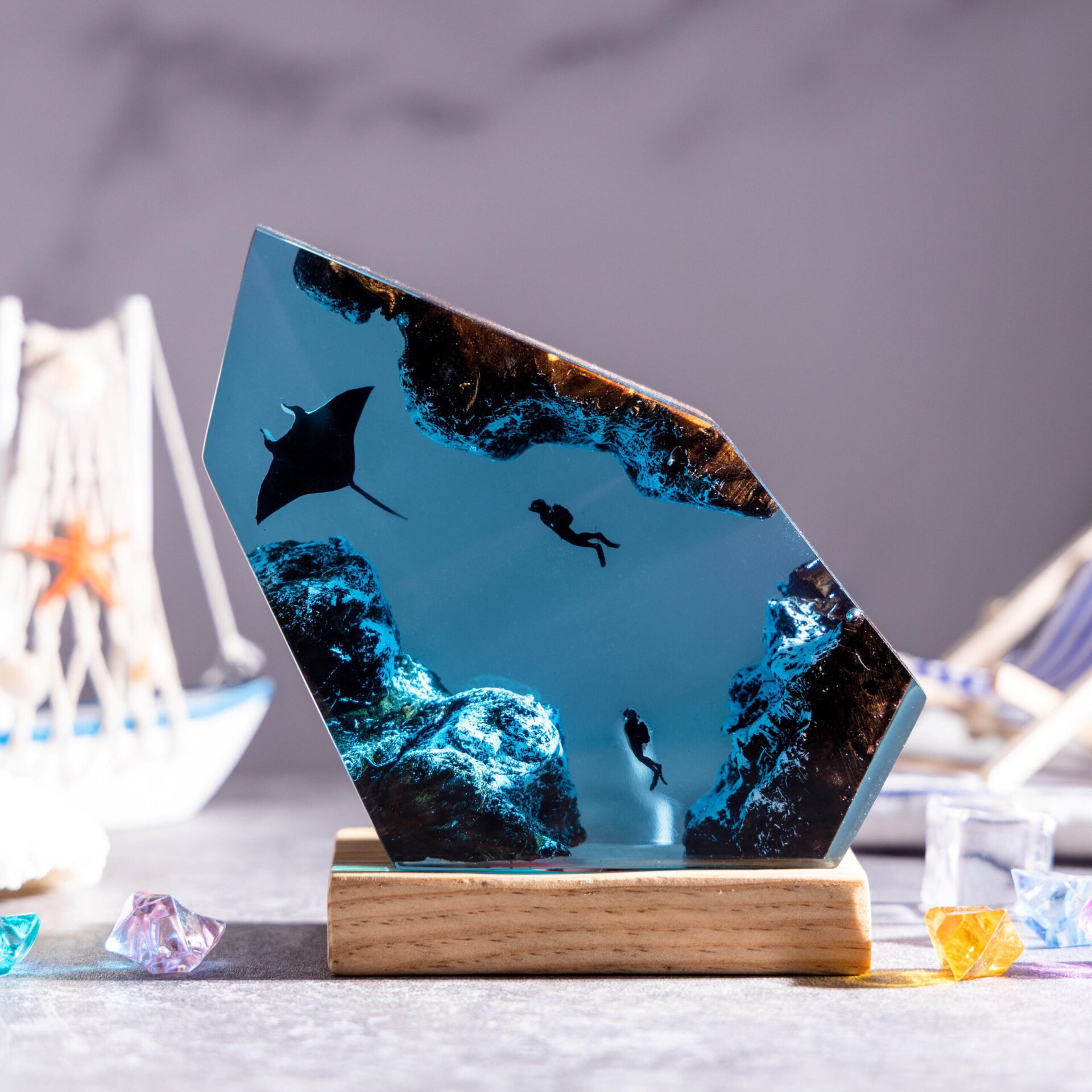 Double Divers and Manta Ray Epoxy Resin Lamp – Resin Lamps Store