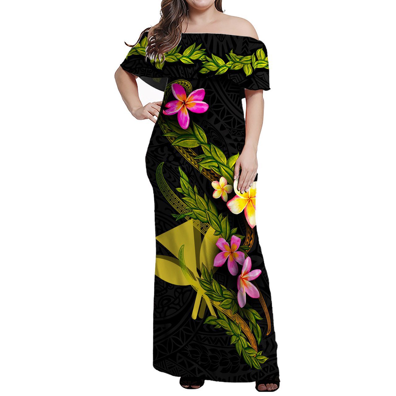 Hawaii Kanaka Maoli Women Off Shoulder Long Dress – Plumeria Tribal