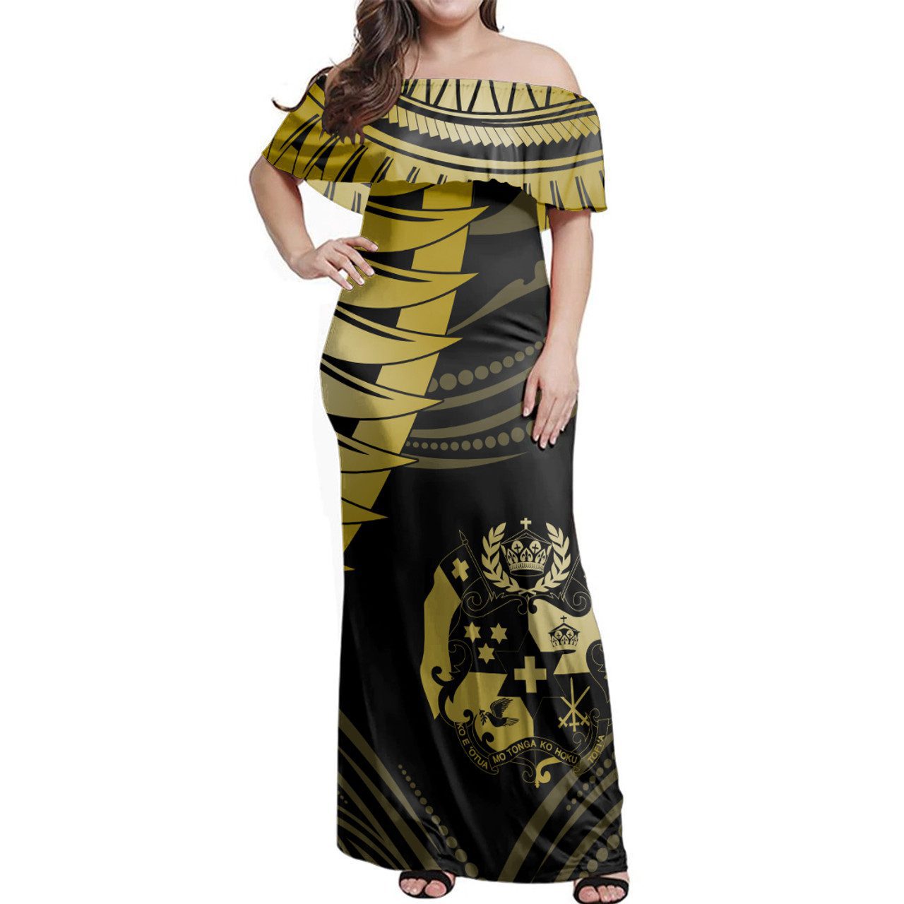 Tonga Woman Off Shoulder Long Dress Sila Polynesian Wing