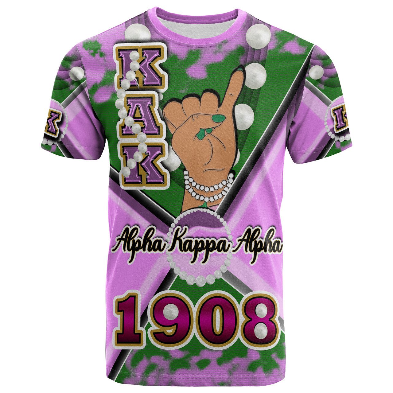 Alpha Kappa Alpha T-Shirt – Custom Alpha Kappa Alpha Hand With Pearl 1908 T-Shirt