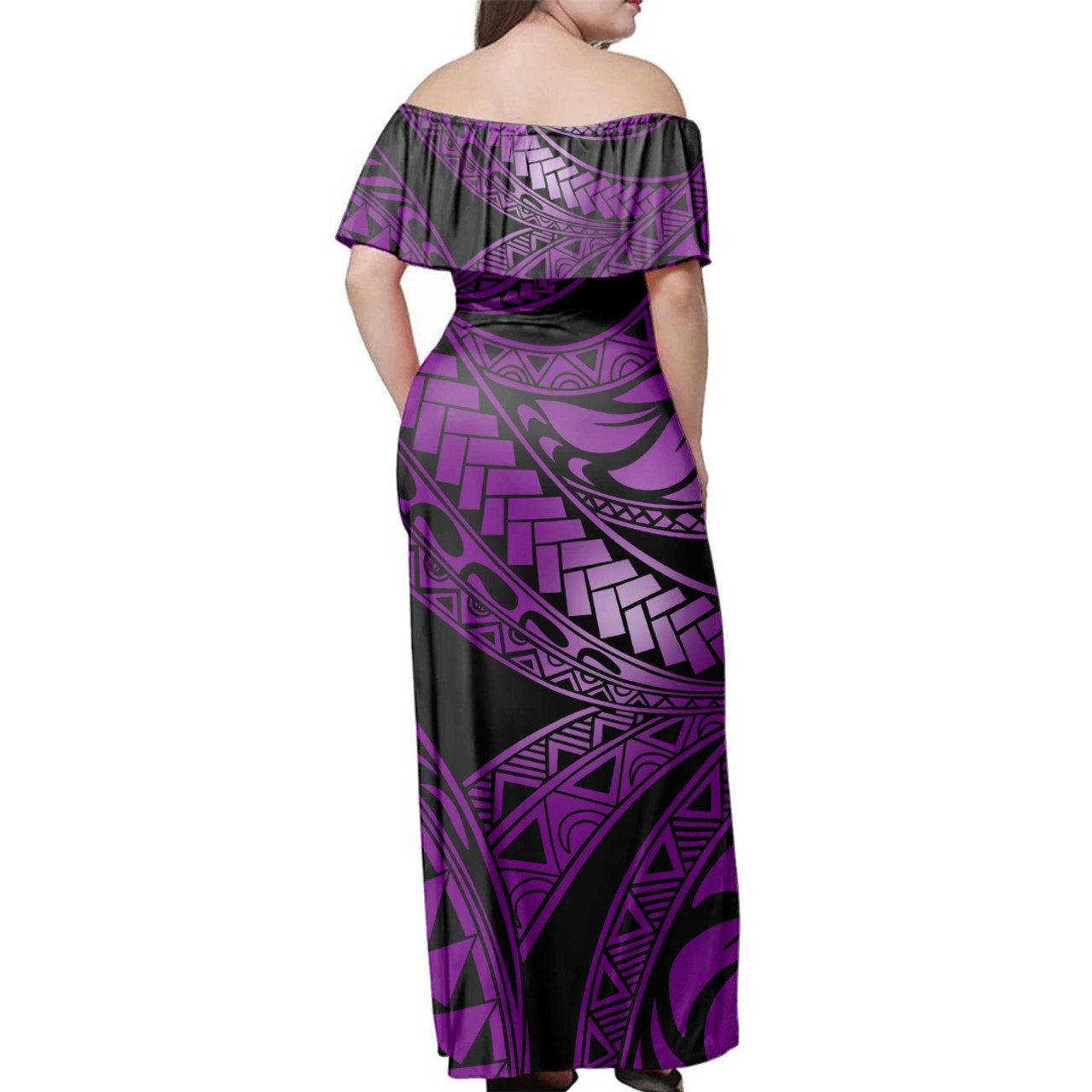 Polynesian Woman Off Shoulder Long Dress Tribal Purple Ali Style