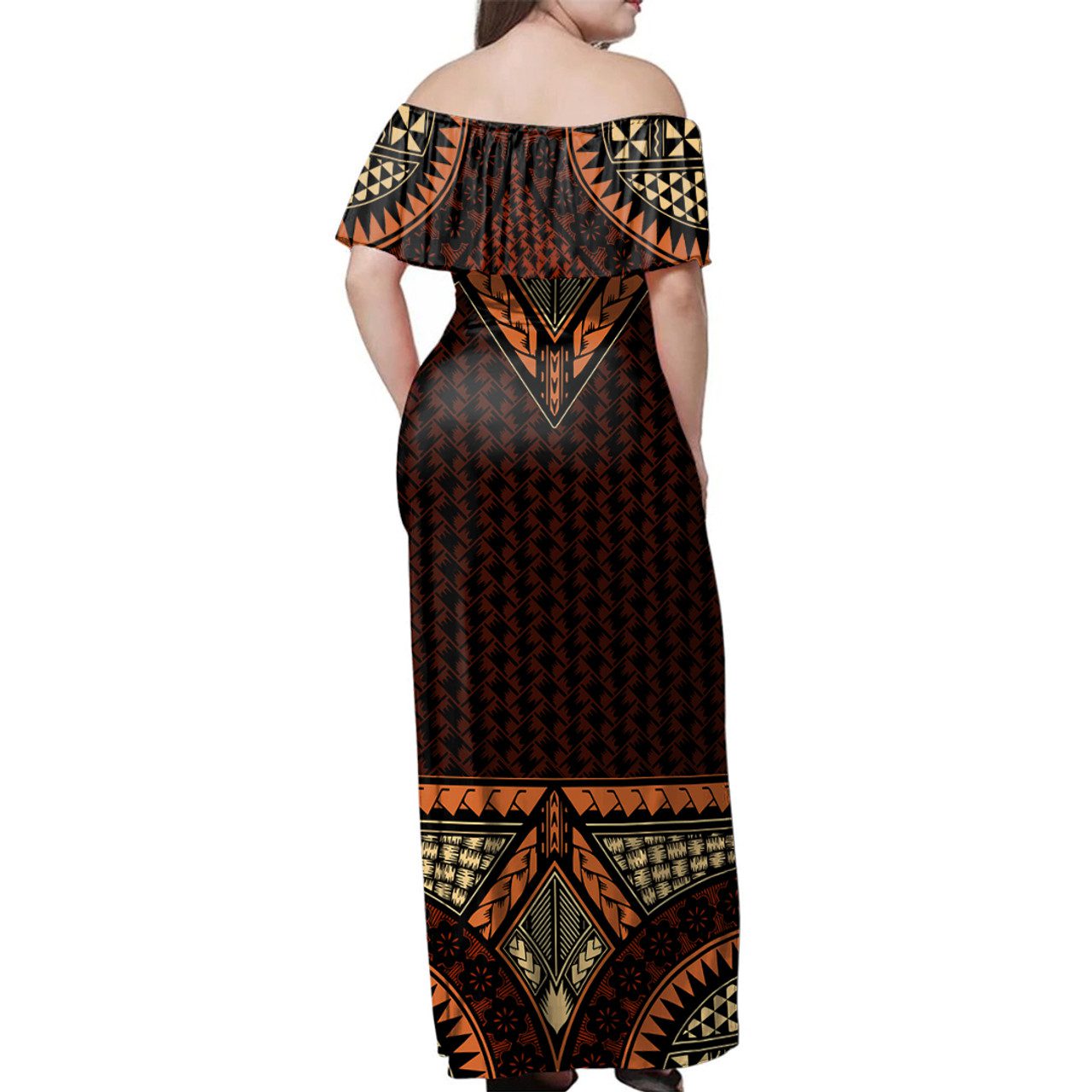 Samoa Women Off Shoulder Long Dress Siapo Pacific Tribal Pattern