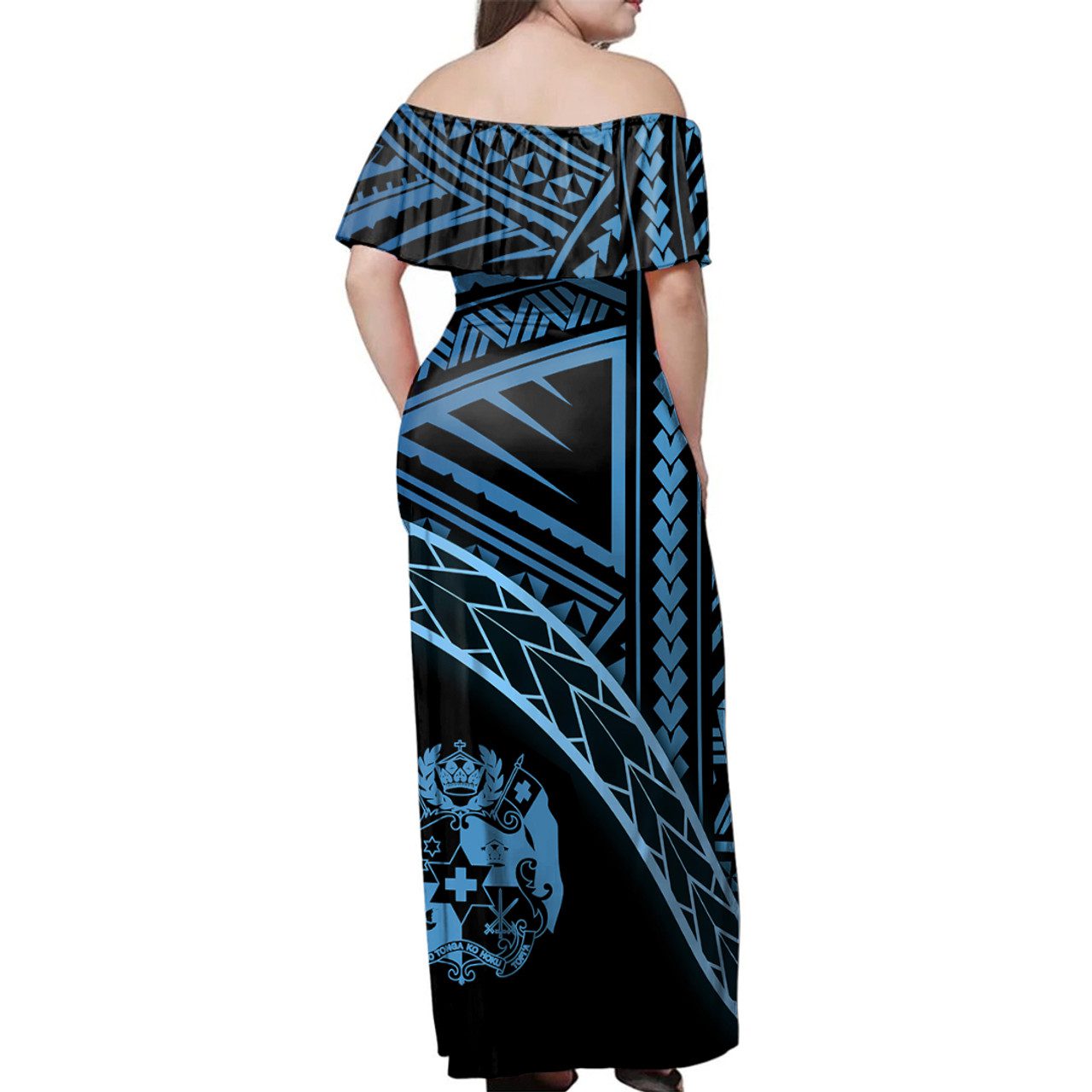 Tonga Woman Off Shoulder Long Dress Polynesian Tribal Coat Of Arms