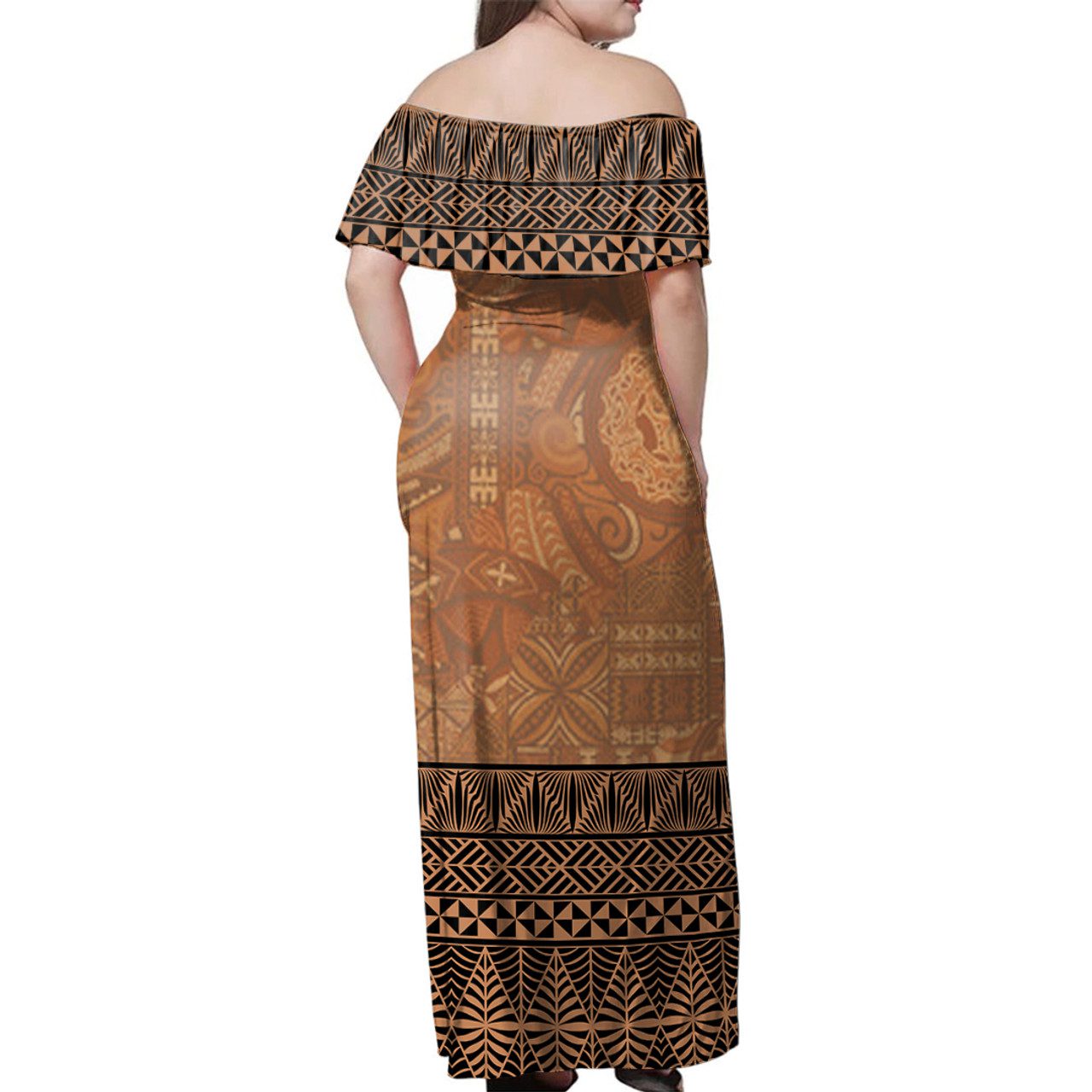 Tonga Woman Off Shoulder Long Dress Ngatu Pattern Culture Ver.1