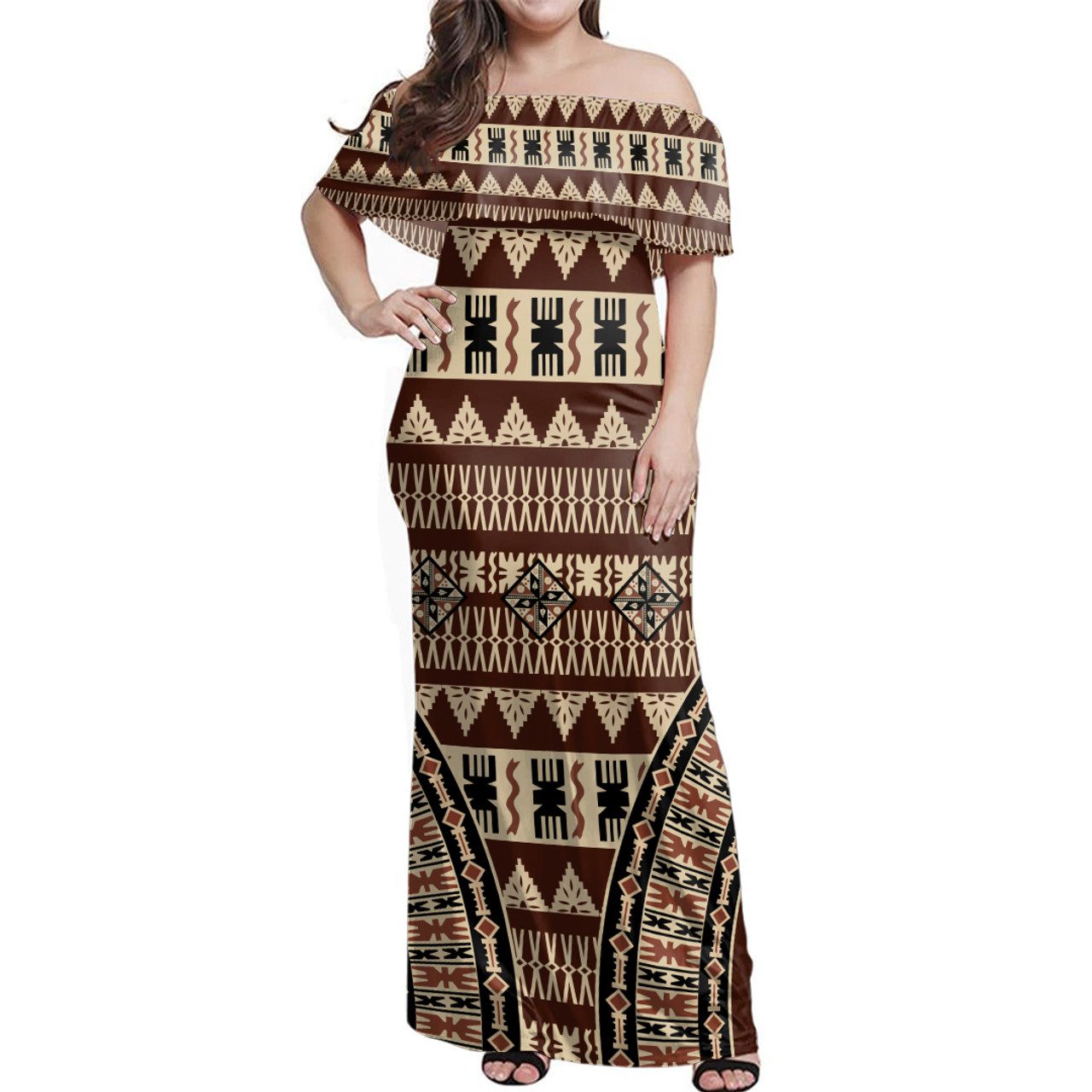 Fiji Woman Off Shoulder Long Dress Pattern Fashion