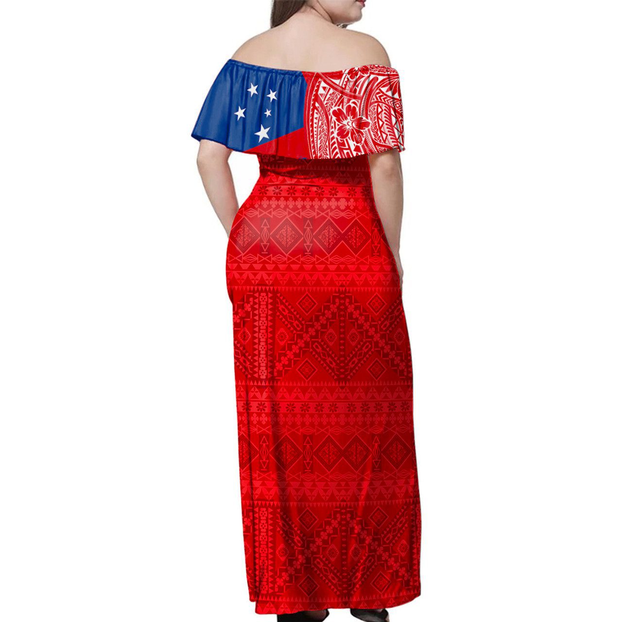 Samoa Woman Off Shoulder Long Dress Polynesian Flag With Coat Of Arms