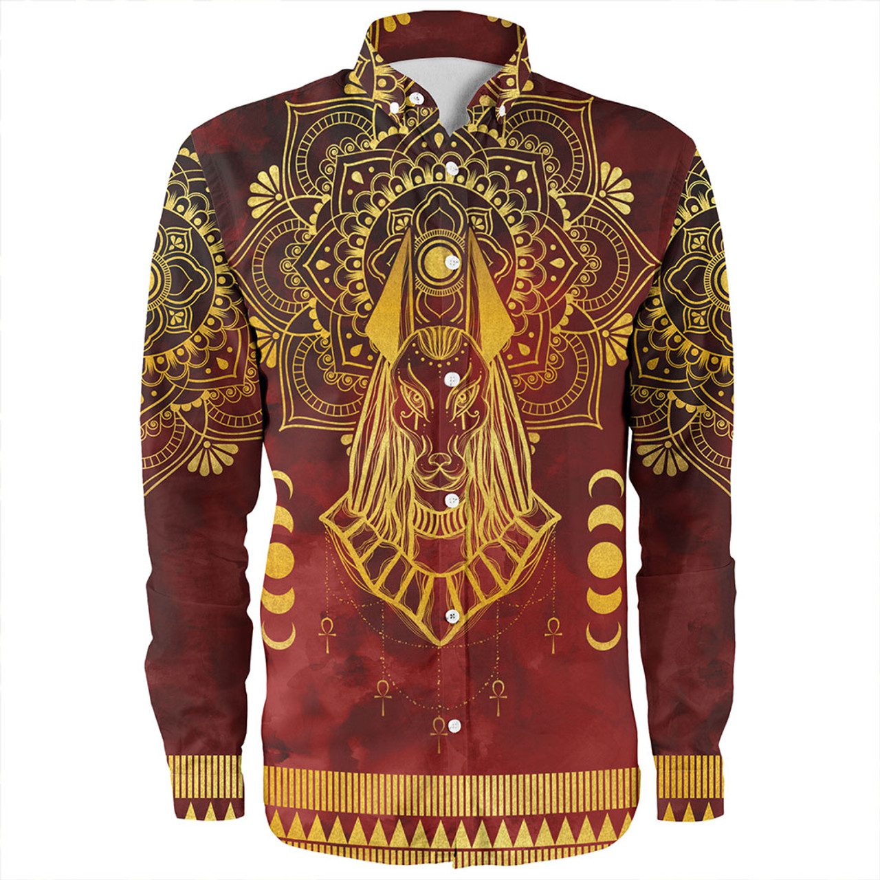 Egyptian Long Sleeve Shirt Anubis Pattern In Red